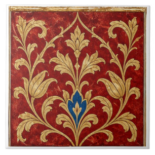 Azulejo De Cerâmica Ornamento Floral Ouro Vermelho Otomano  