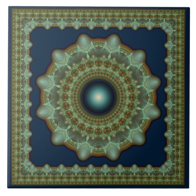 Azulejo De Cerâmica Ornamento fractal brilhante (Frente)