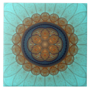 Azulejo De Cerâmica Ornamento fractal floral vermelho