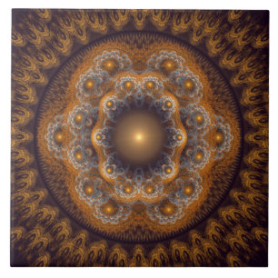 Azulejo De Cerâmica Ornamento fractal sagrado e brilhante vermelho