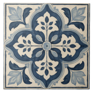 Azulejo De Cerâmica Ornamento Indigo Botânico em Quatrefoil