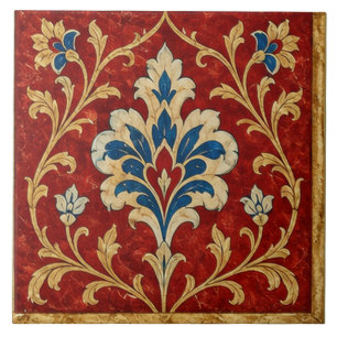 Azulejo De Cerâmica Ornamento Otomano Floral Vermelho de Iznik