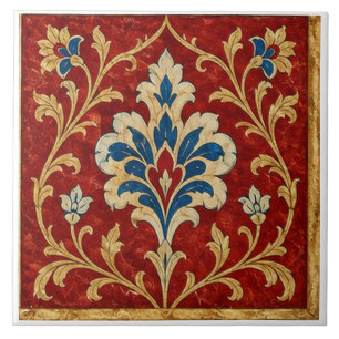 Azulejo De Cerâmica Ornamento Otomano Floral Vermelho de Iznik