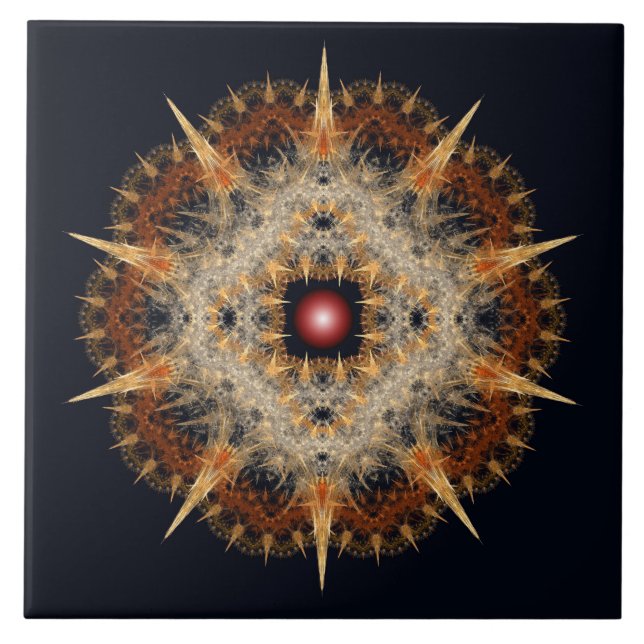 Azulejo De Cerâmica Ornamento por estrela de barbatanas fractais (Frente)