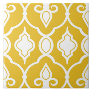 Azulejo De Cerâmica Ornamentos modernos, amarelo mostarda, branco, pad