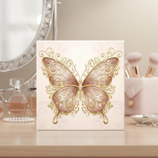 Azulejo De Cerâmica Ornate Butterfly Pat#5 Rose Gold ID1222 (Criador carregado)