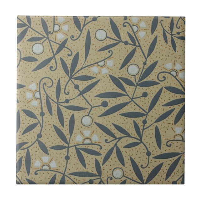 Azulejo De Cerâmica Ornate floral pattern with dark blue vines  (Frente)