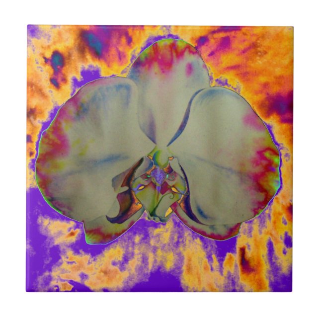 Azulejo De Cerâmica Orquídea-Fogo, pintura floral abstrato tropical (Frente)