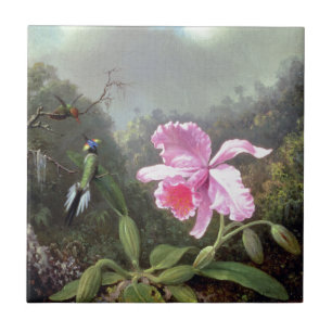 Azulejo De Cerâmica Orquídea Martin Johnson Heade e beija-flores