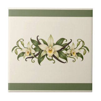 Azulejo De Cerâmica Orquídea Vainilla e Friso de Cor Personalizada de