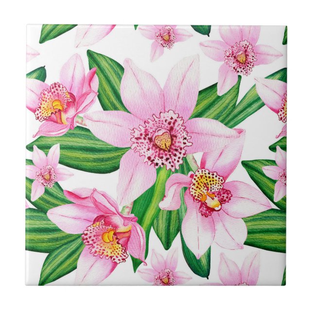 Azulejo De Cerâmica Orquídeas Aquarelas Design 12 (Frente)