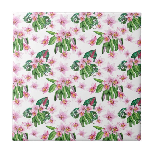 Azulejo De Cerâmica Orquídeas Aquarelas Design 30 (Frente)