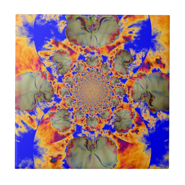 Azulejo De Cerâmica Orquídeas de pintura de mandala floral abstrato tr (Frente)