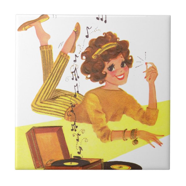 Azulejo De Cerâmica os anos 60 gravam o jogo da menina (Frente)