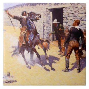 Azulejo De Cerâmica "Os Apaches - O Alarme" de Frederic Remington