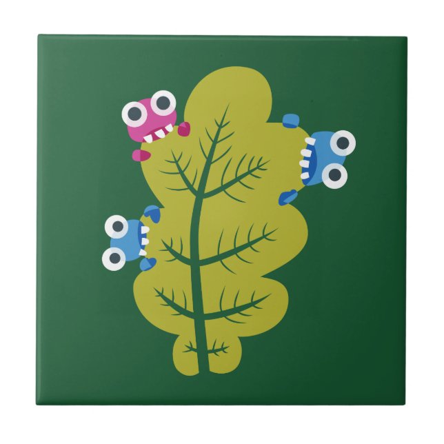 Azulejo De Cerâmica Os insetos bonitos comem a folha verde (Frente)