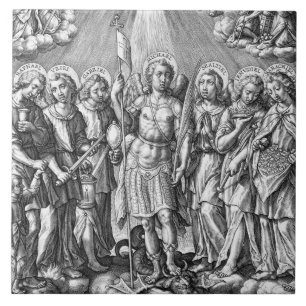 Azulejo De Cerâmica Os Sete Arcanjos (M 034; Gravura)