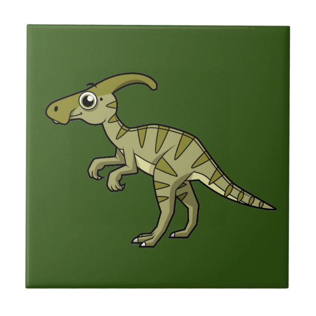 Azulejo De Cerâmica Ótima Ilustração De Um Dinossauro Parasaurolofico. (Frente)