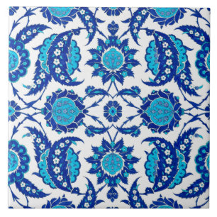 Azulejo De Cerâmica Otomano Iznik Saz Folha Floral Azul Turquesa