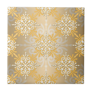 Azulejo De Cerâmica Ouro Amarelo Pálido com Padrão Damasco