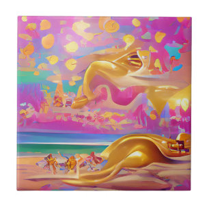 Azulejo De Cerâmica Ouro areias finas com horizonte abstrato de arte d