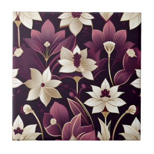 Azulejo De Cerâmica Ouro Art Deco Flowers Burgundy