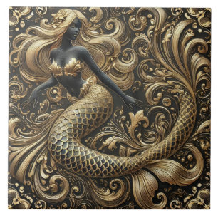 Azulejo De Cerâmica Ouro Barroco Opulente Sereia