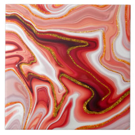 Azulejo De Cerâmica Ouro Coral Abstrato Arte Fluida em Mármore