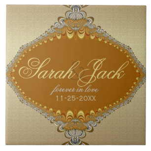 Azulejo De Cerâmica Ouro Damask Fractal Lace Casamento Keepsael