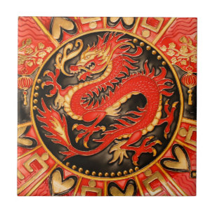 Azulejo De Cerâmica Ouro Dourado Tradicional do Dragão Chinês Antigo