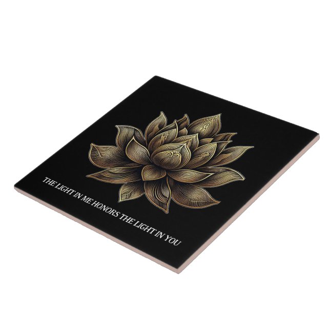 Azulejo De Cerâmica Ouro Elegante Lotus Flor em Mim... (Lateral)