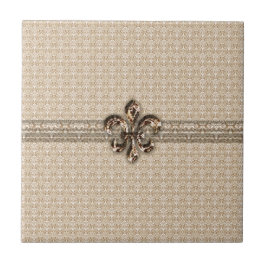 Azulejo De Cerâmica Ouro Fleur De Lis com Cor damasco Cream