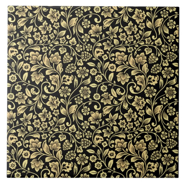 Azulejo De Cerâmica Ouro Floral Padrão Cerâmica Azulejo (Frente)