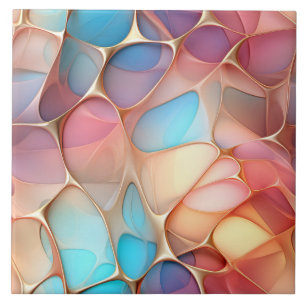 Azulejo De Cerâmica Ouro Fractal Voronoi com ponta arco-íris