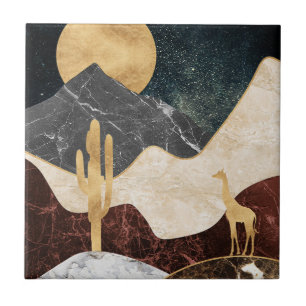 Azulejo De Cerâmica Ouro Giraffe Desert Landscape & Marble Mountain