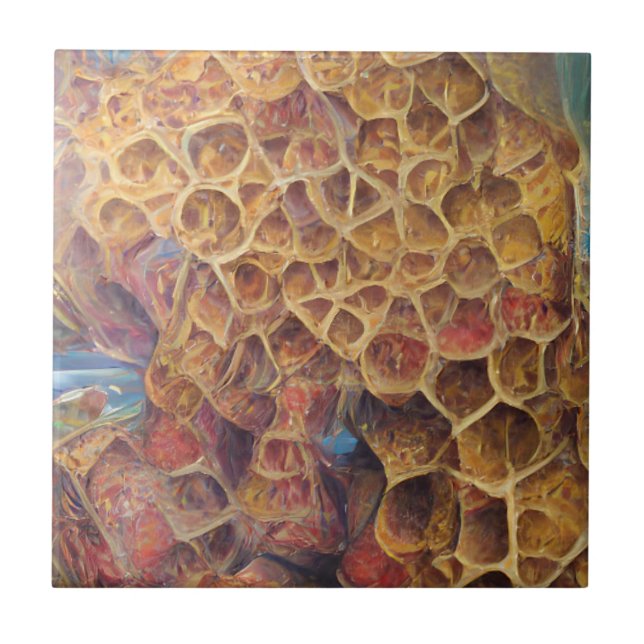 Azulejo De Cerâmica Ouro Honeycomb home abstrato arte digital (Frente)