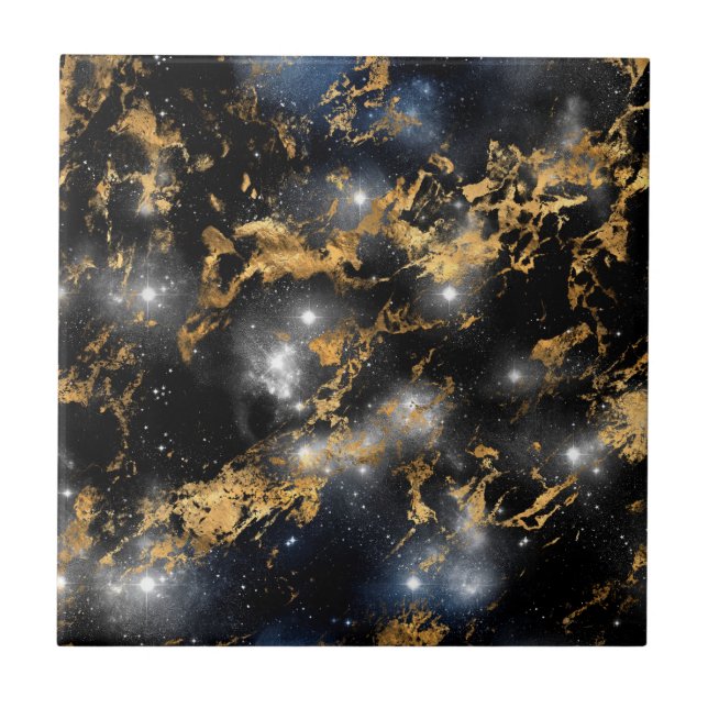 Azulejo De Cerâmica Ouro Marble Dark Starry Night Space Galaxy (Frente)