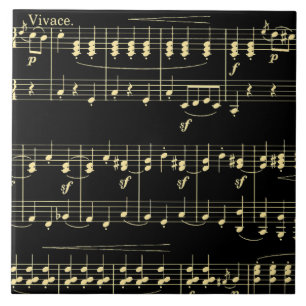 Azulejo De Cerâmica Ouro musical em preto