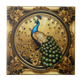 Azulejo De Cerâmica Ouro pavão e quadro ornamental negro