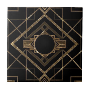Azulejo De Cerâmica ouro, preto,deco de arte, metálico,padrão,vintag