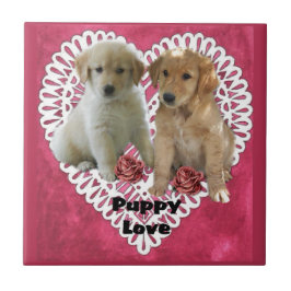Azulejo De Cerâmica Ouro Retriever Puppies Dias de os namorados