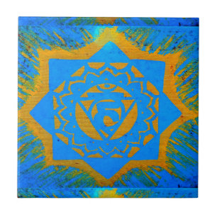 Azulejo De Cerâmica ouro sobre símbolo azul-tantrico