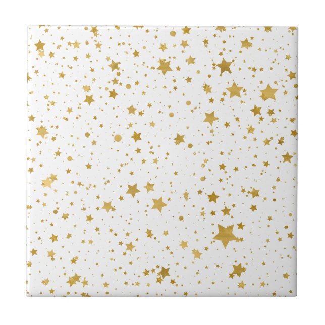 Azulejo De Cerâmica Ouro Stars2 - Branco puro (Frente)