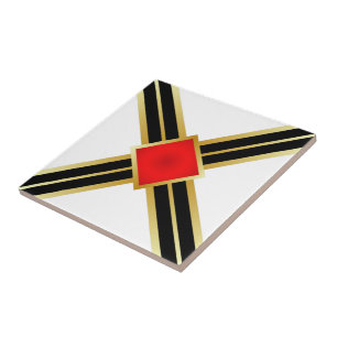 Azulejo De Cerâmica Ouro Vermelho Preto Criss Cross