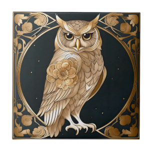 Azulejo De Cerâmica Ouro Vintage Owl Art Deco
