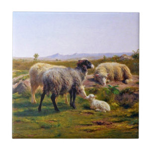 Azulejo De Cerâmica Ovelha e carneiro na natureza (por Rosa Bonheur)