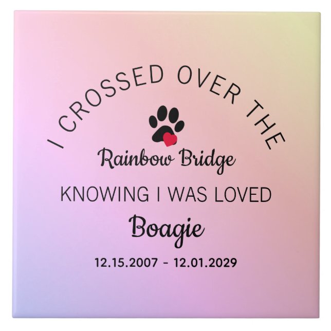 Azulejo De Cerâmica Over The Rainbow Bridge Custom Pet Memorial (Frente)