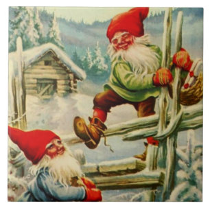 Azulejo De Cerâmica "Over the Wooden Fence" Gnomos de Jenny Nystrom