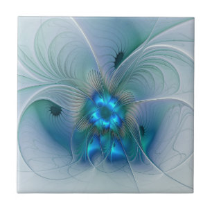 Azulejo De Cerâmica Ovinas de Pé, Fractal Turquesa Azul Abstrato