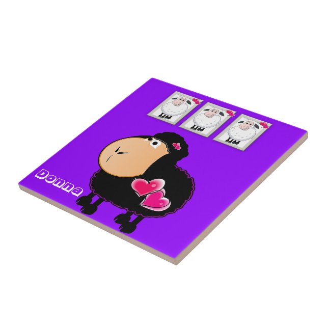 Azulejo De Cerâmica Ovinos Azulejos, Corações Rosa, Roxos (Lateral)